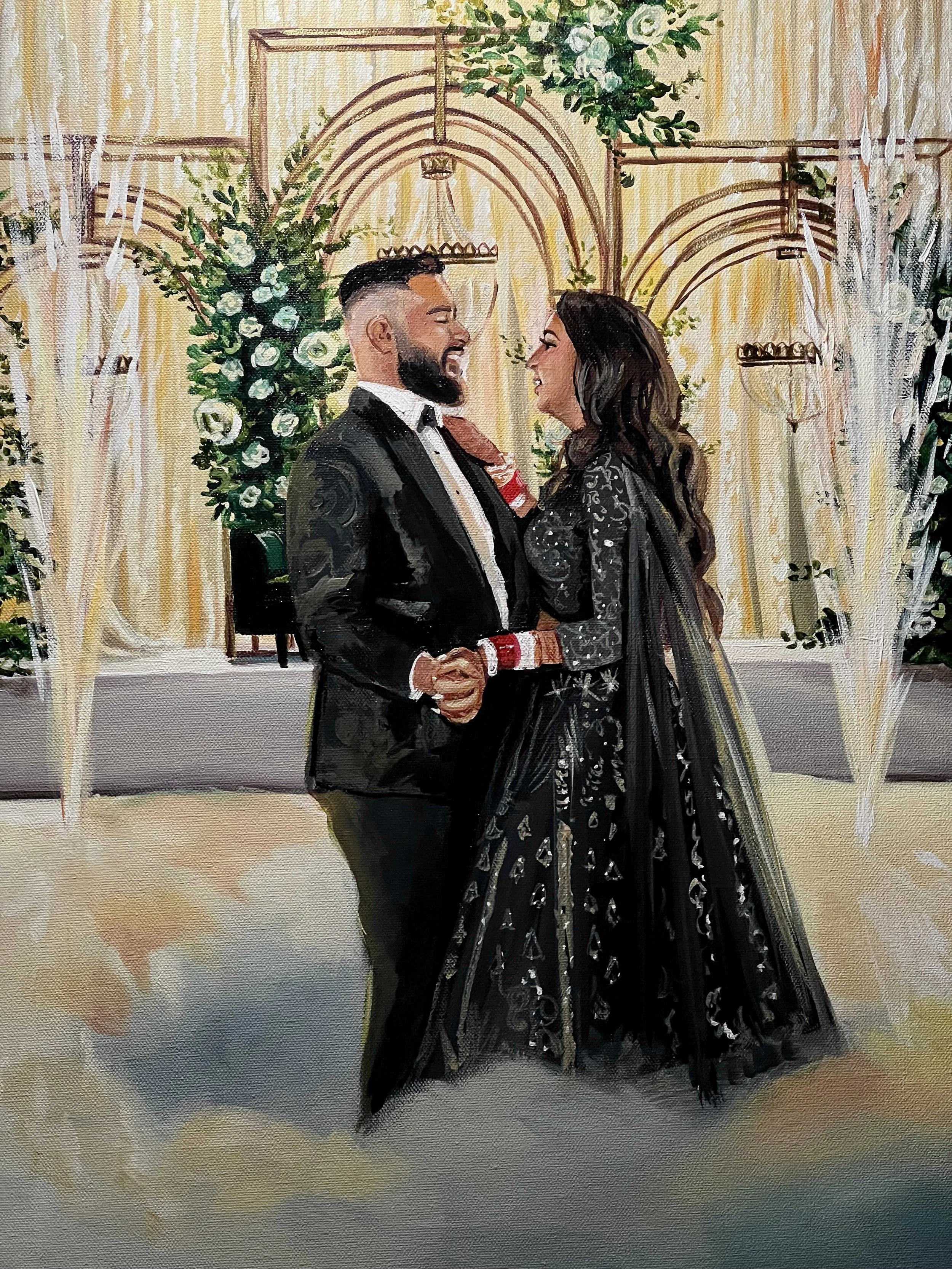 live wedding painting by toronto ontario live painter catarina cruzeiro first dance dry ice