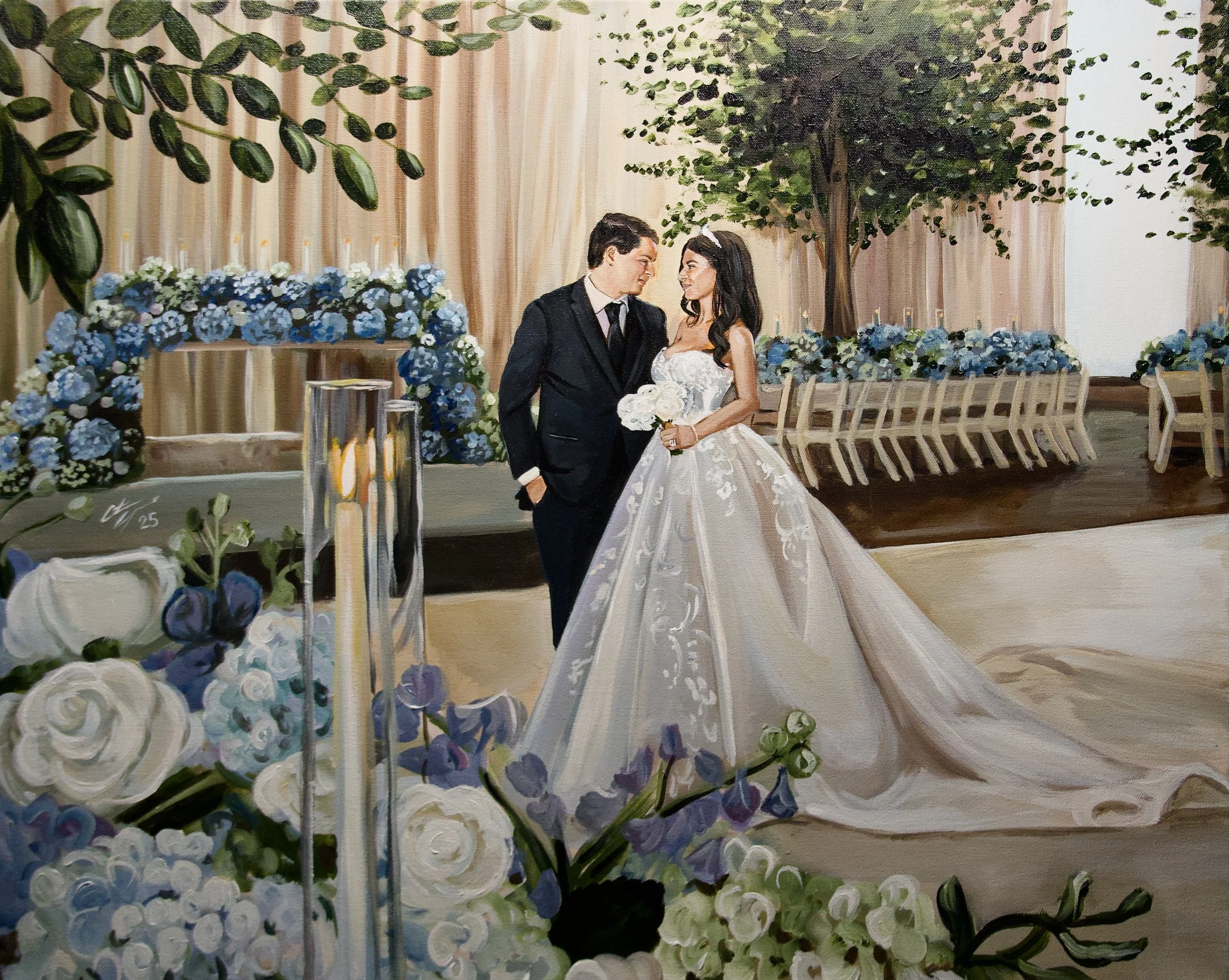 live wedding painting blue hydrangeas wedding decor by toronto ontario live painter catarina cruzeiro