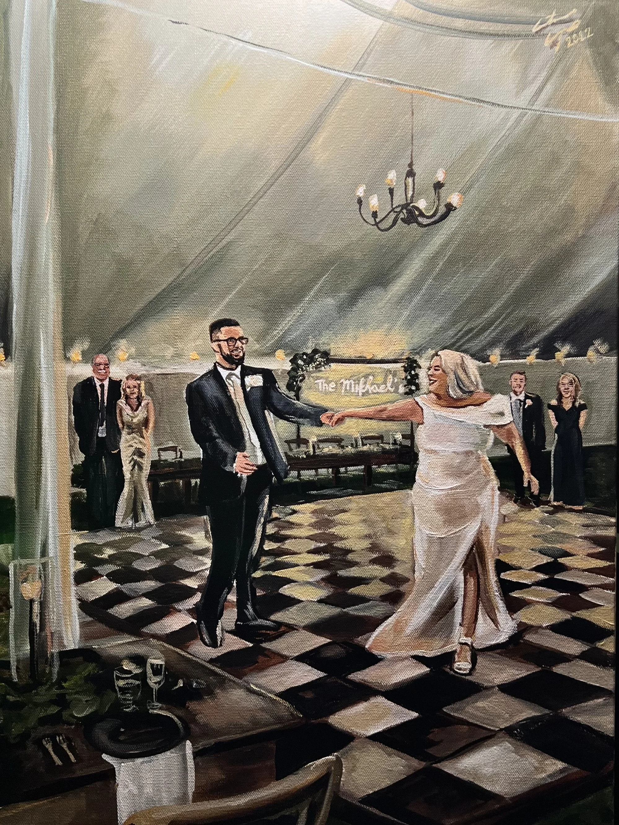 live wedding painting tent wedding checkered dancefloor ontario wedding painting