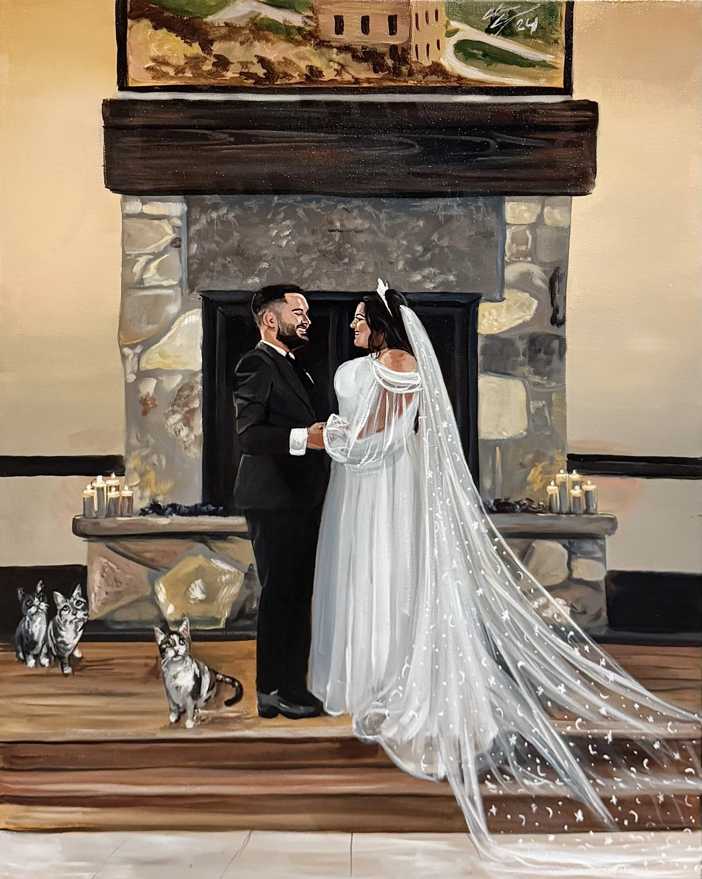 live wedding painting by toronto ontario live painter catarina cruzeiro ancaster mill hamilton wedding