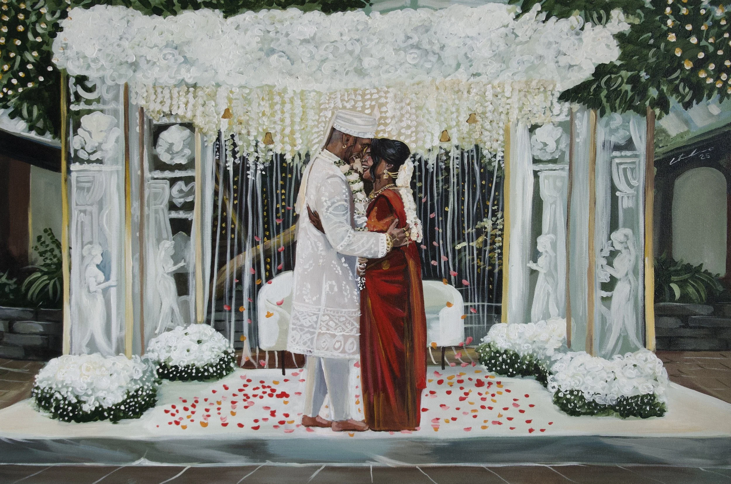 hindu wedding ceremony at madison greenhouse live painted by toronto ontario live painter catarina cruzeiro