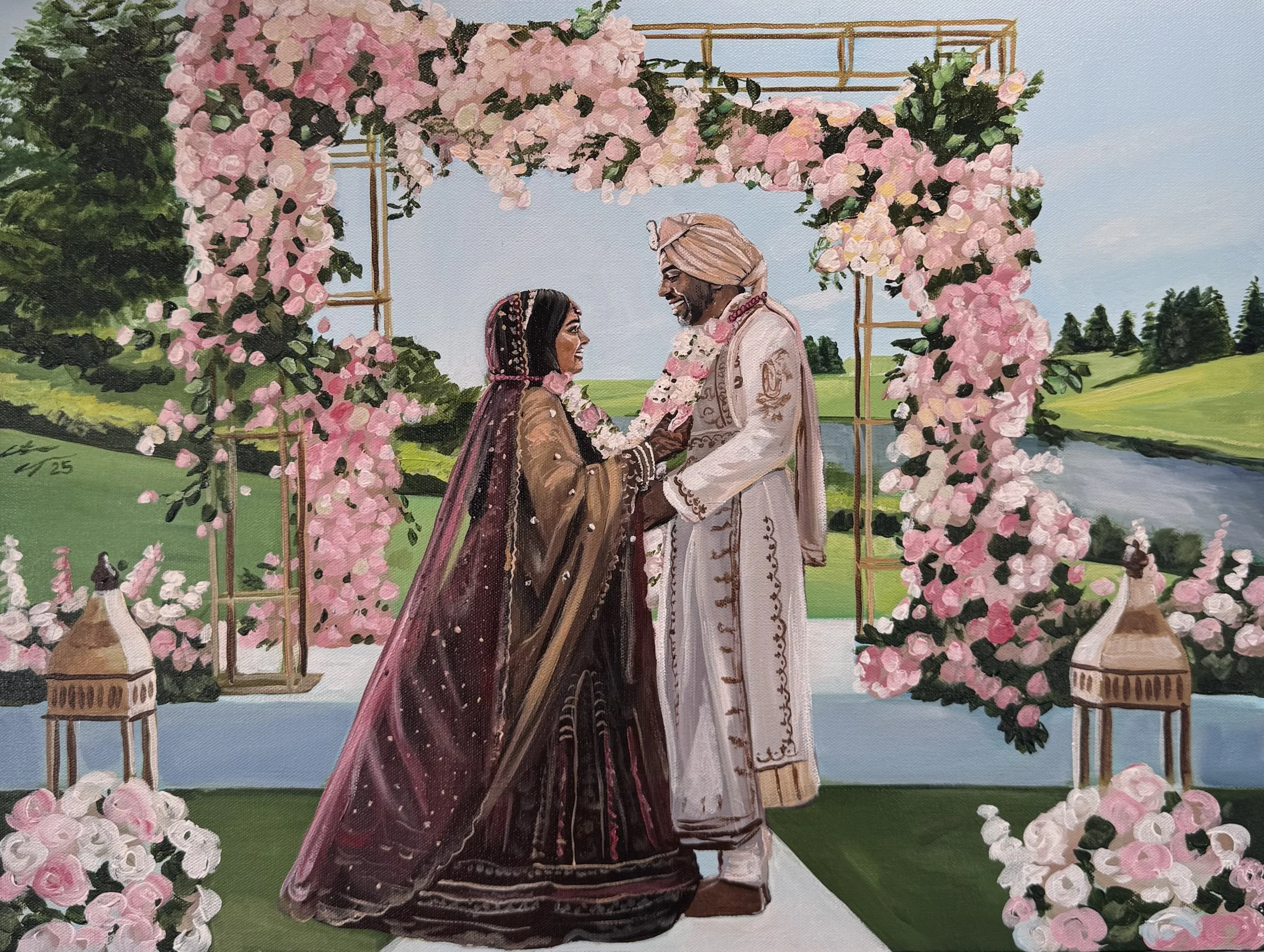 live wedding painting by toronto ontario live painter catarina cruzeiro hindu wedding ceremony