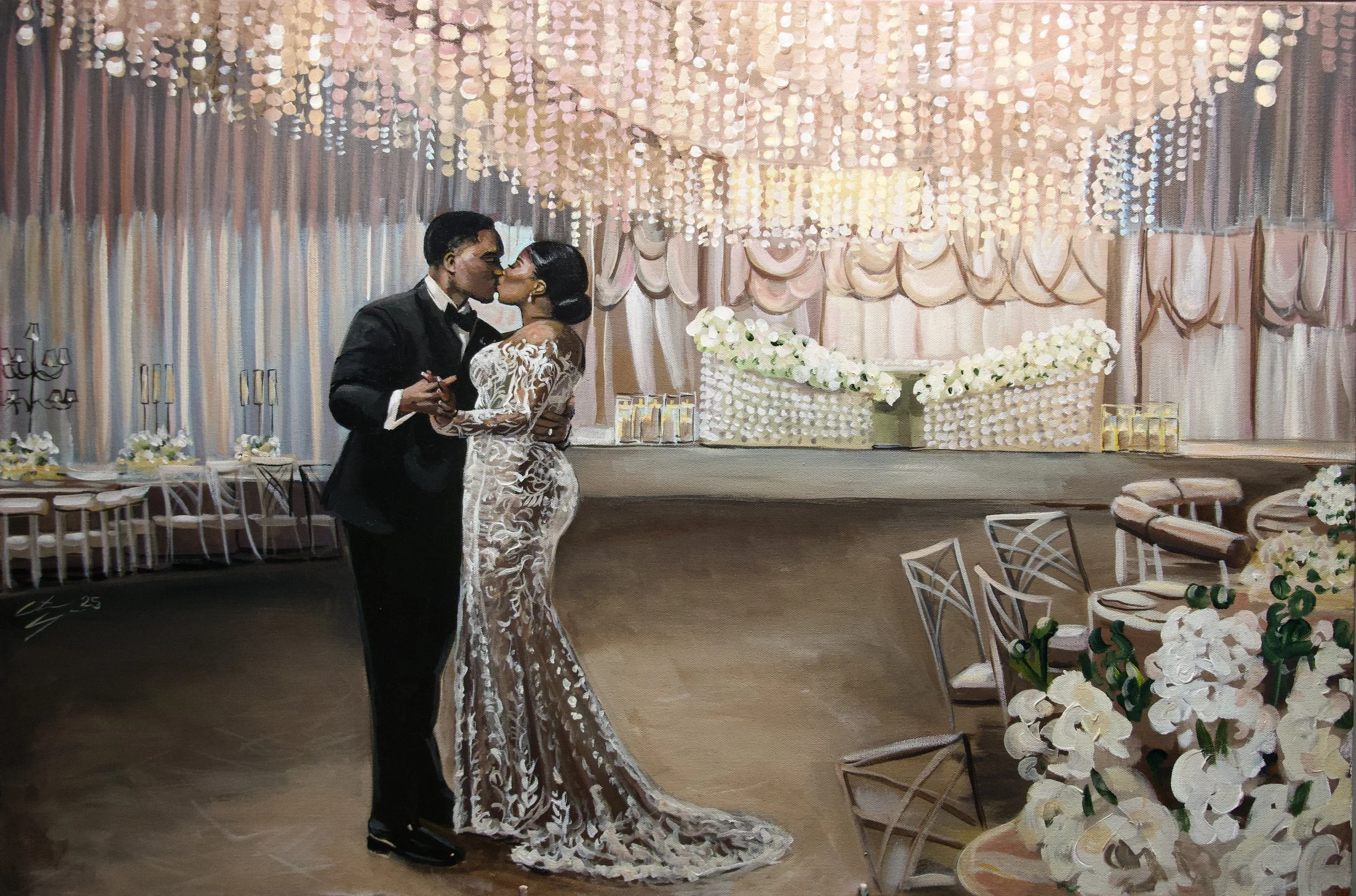 live wedding painting by toronto ontario live painter catarina cruzeiro first dance arlington estate vaughan