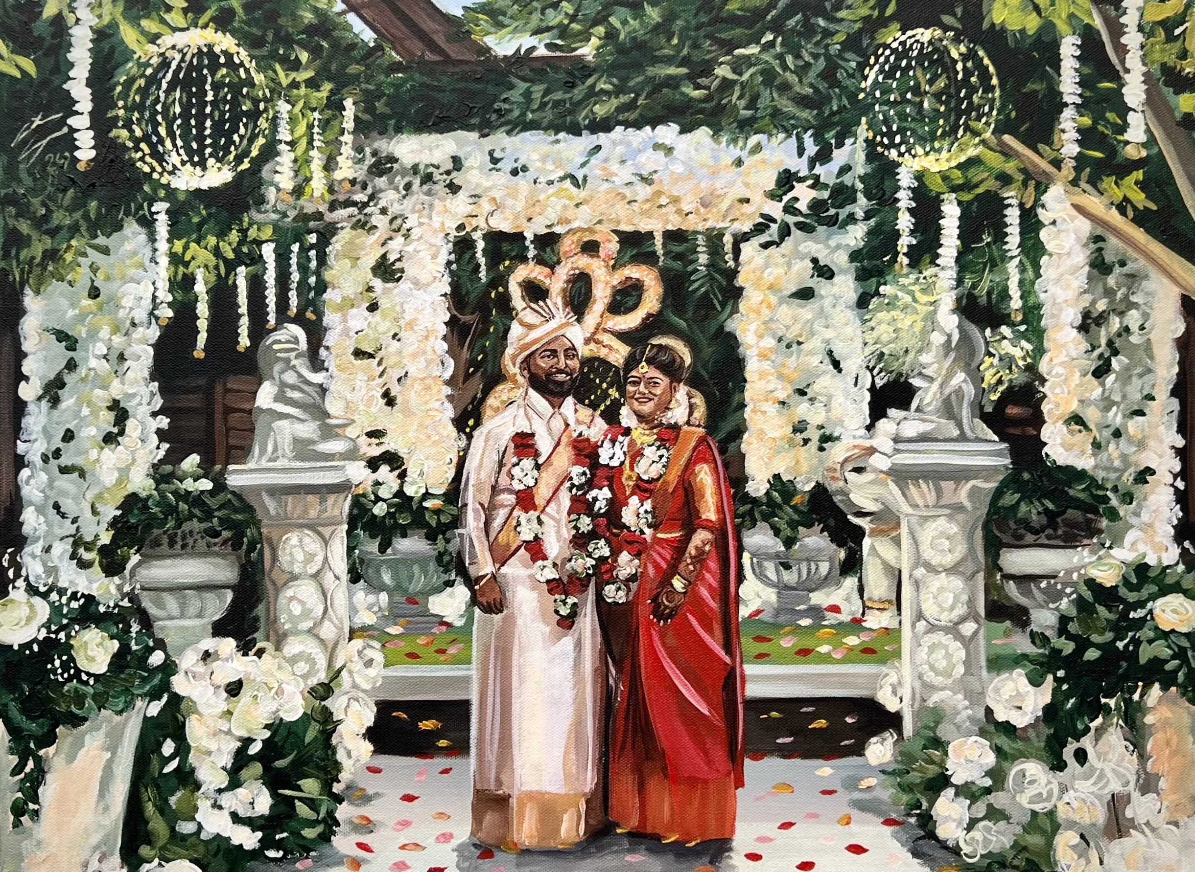 madison greenhouse hindu wedding ceremony ,live wedding painting by toronto ontario live painter catarina cruzeiro