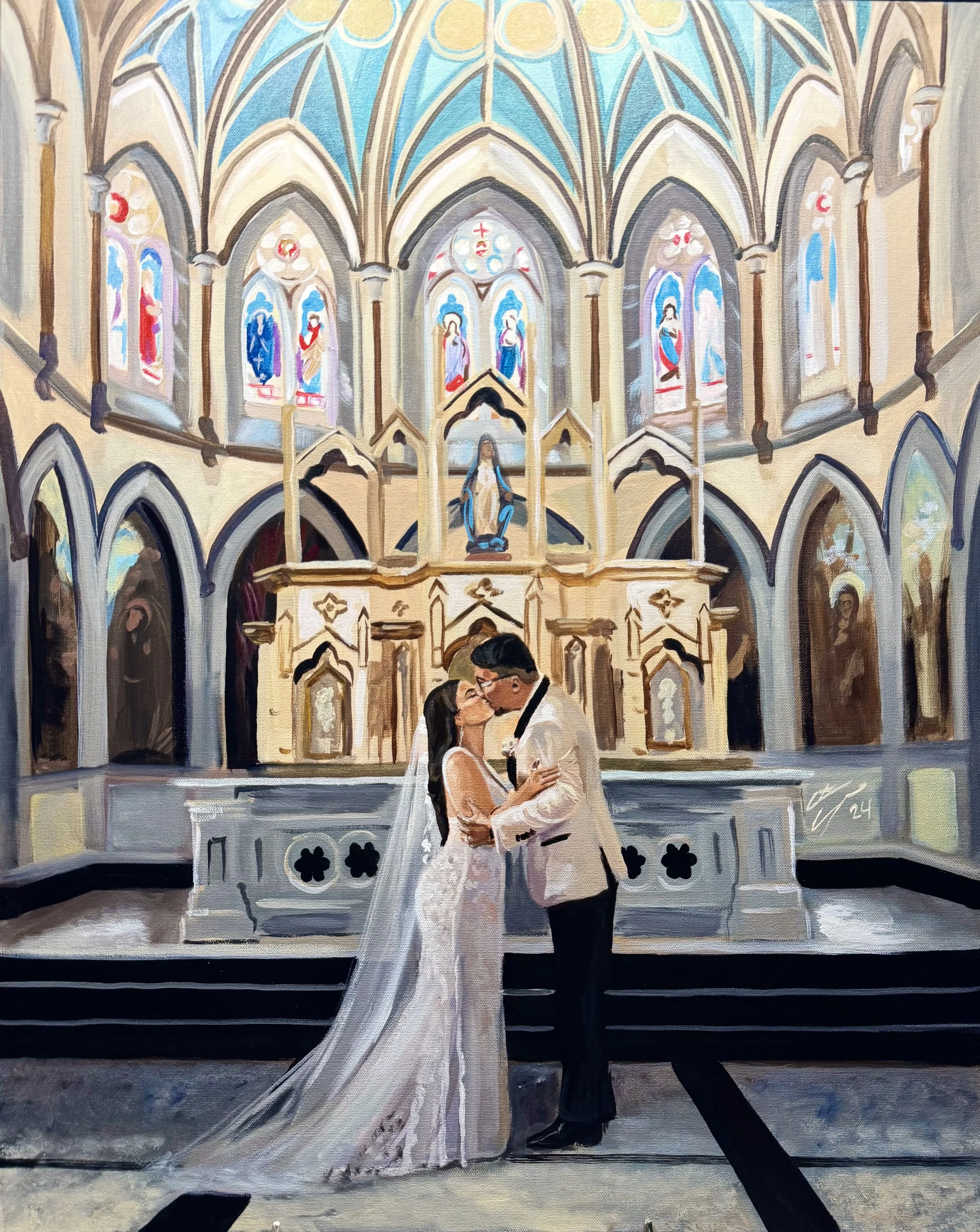 live wedding painting by toronto ontario live painter catarina cruzeiro St Mary's Parish Toronto