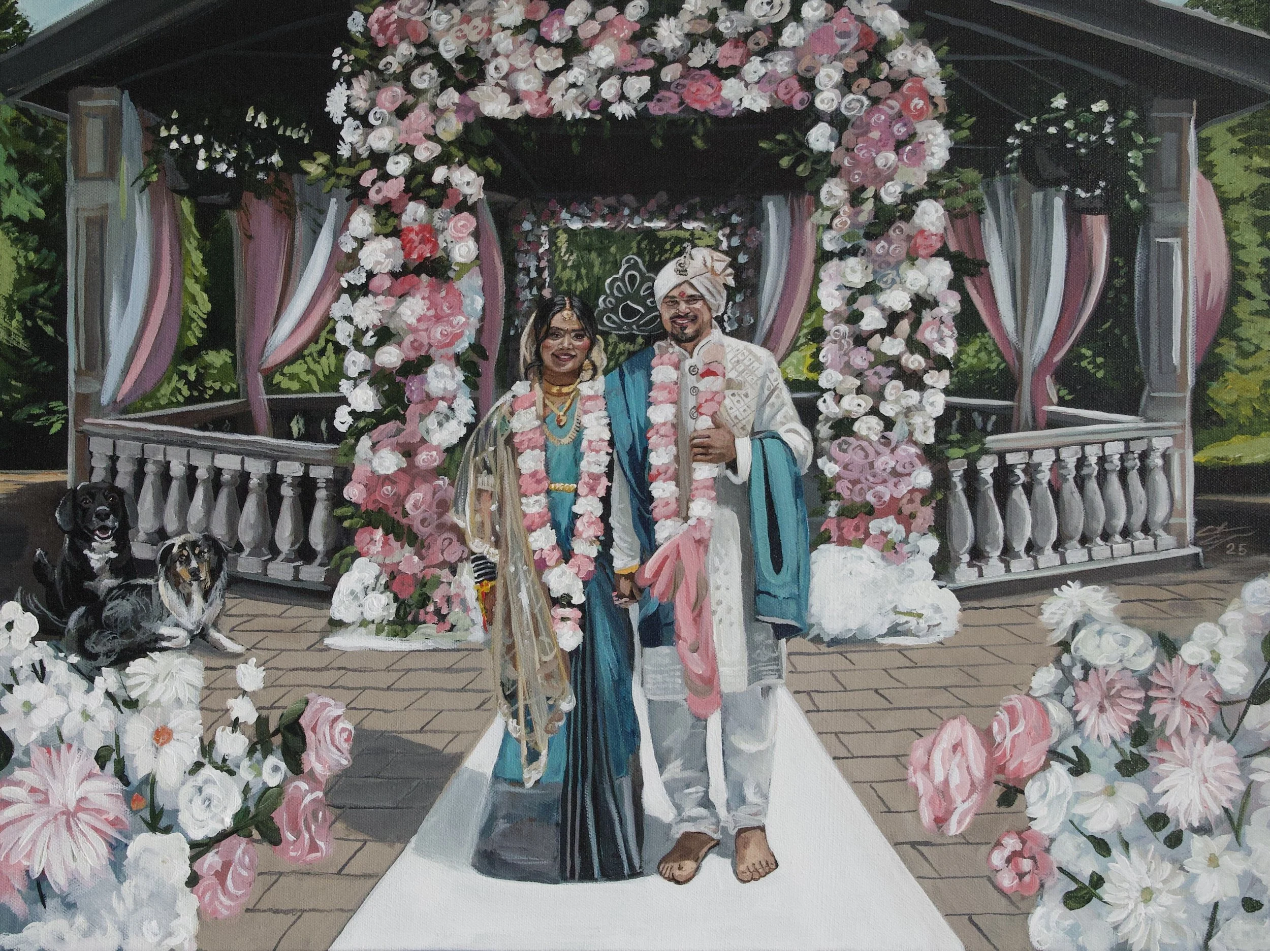 hindu wedding ceremony royal ambassador event venue live wedding painting by toronto ontario live painter catarina cruzeiro