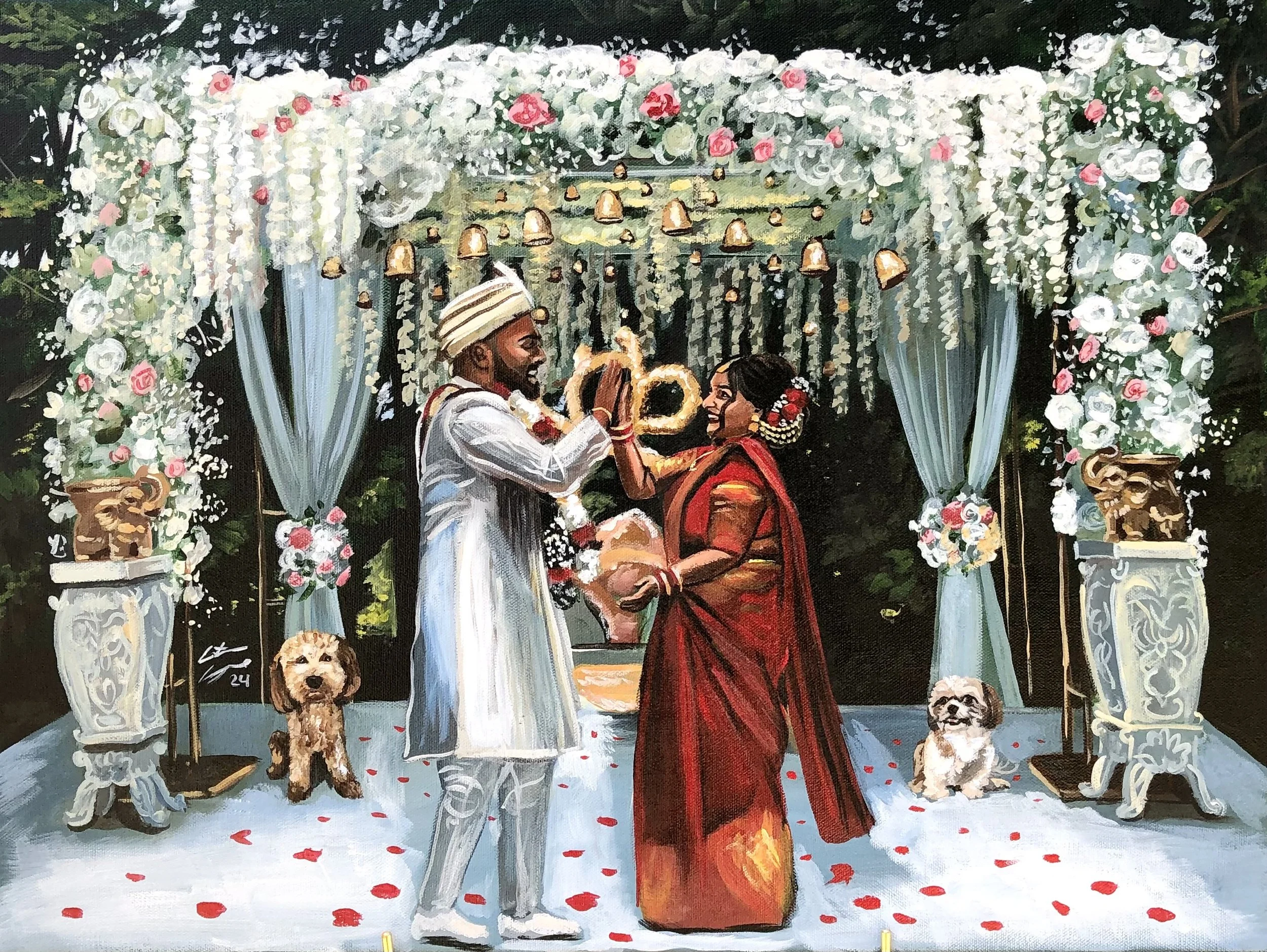 live wedding painting by toronto ontario live painter catarina cruzeiro Hindu wedding ceremony