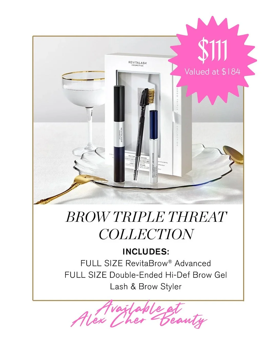 Our Brow Triple Threat Holiday Set is HERE at Alex Cher Beauty!
4-month supply of your fave growth serum + full-size brow goodies all for $111 (valued at $184!) 🎀
Limited quantities&hellip; these will go fast 👀✨

Why it&rsquo;s amazing:
&bull; Revi