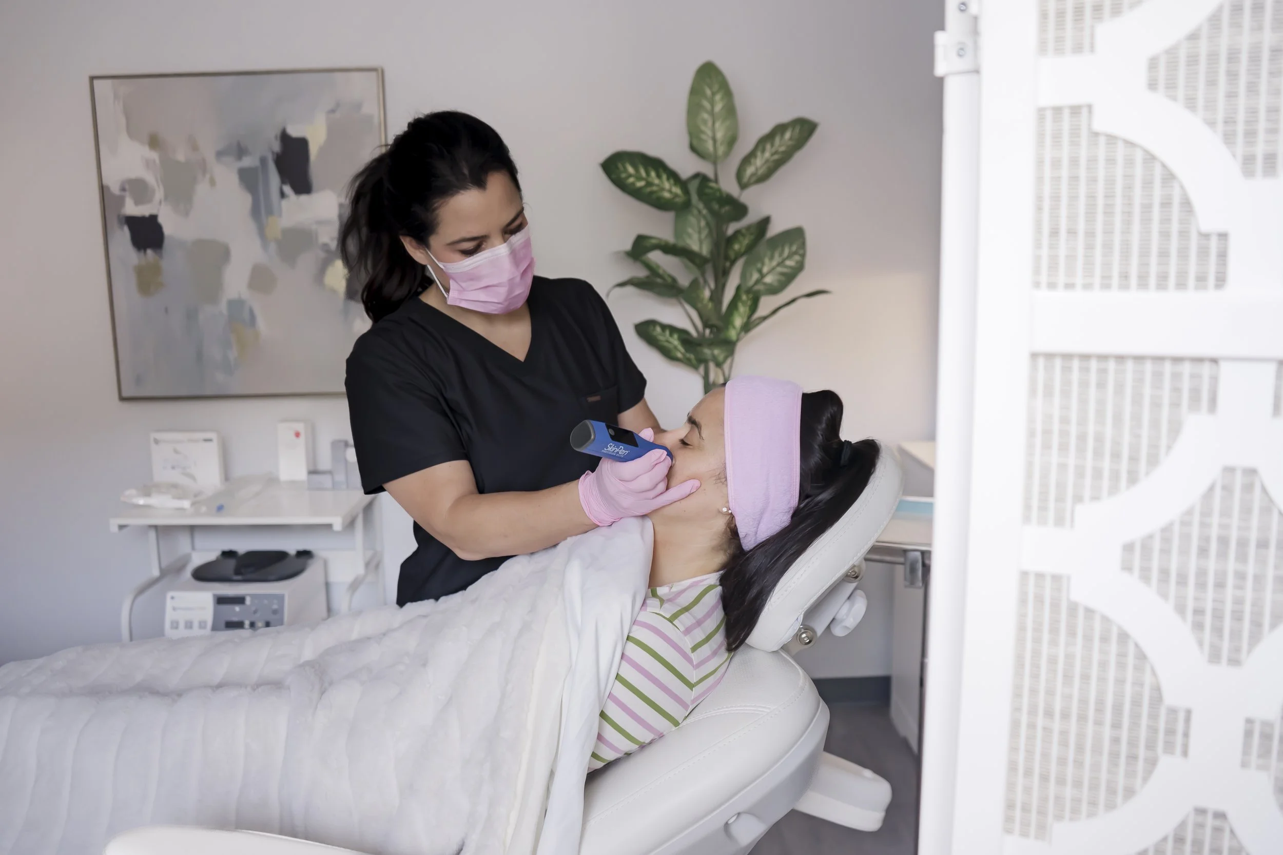 Medical provider performing PRP microneedling treatment with SkinPen on a patient at Carla Thomas Med Spa in La Grange, IL.