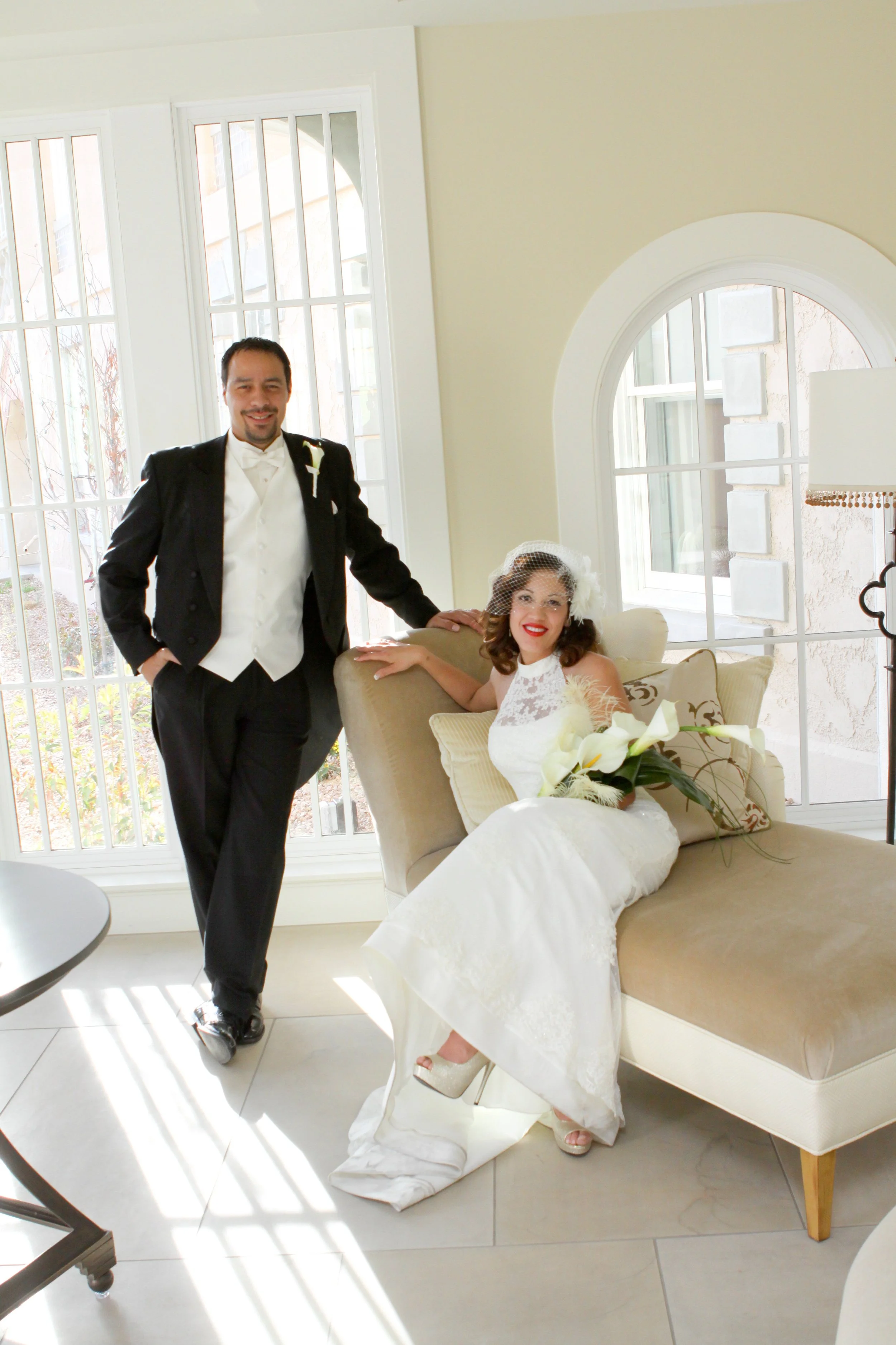 couple pose in lobby of hotel parque central in albuquerque.JPG