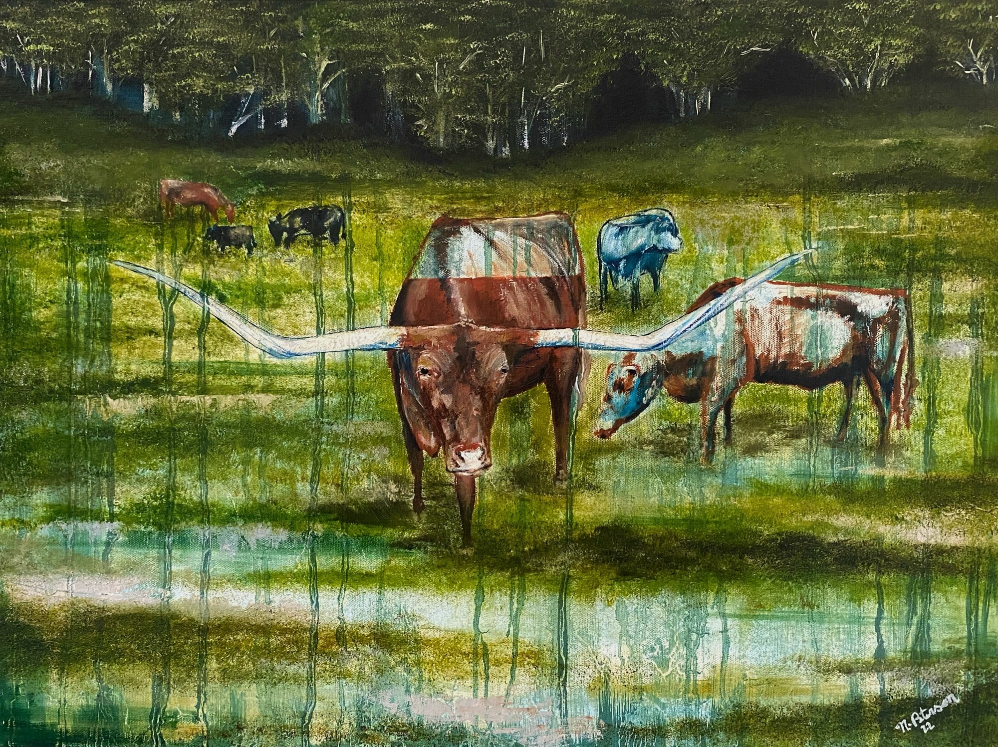 Longhorns of Southeast Texas — Matted Print