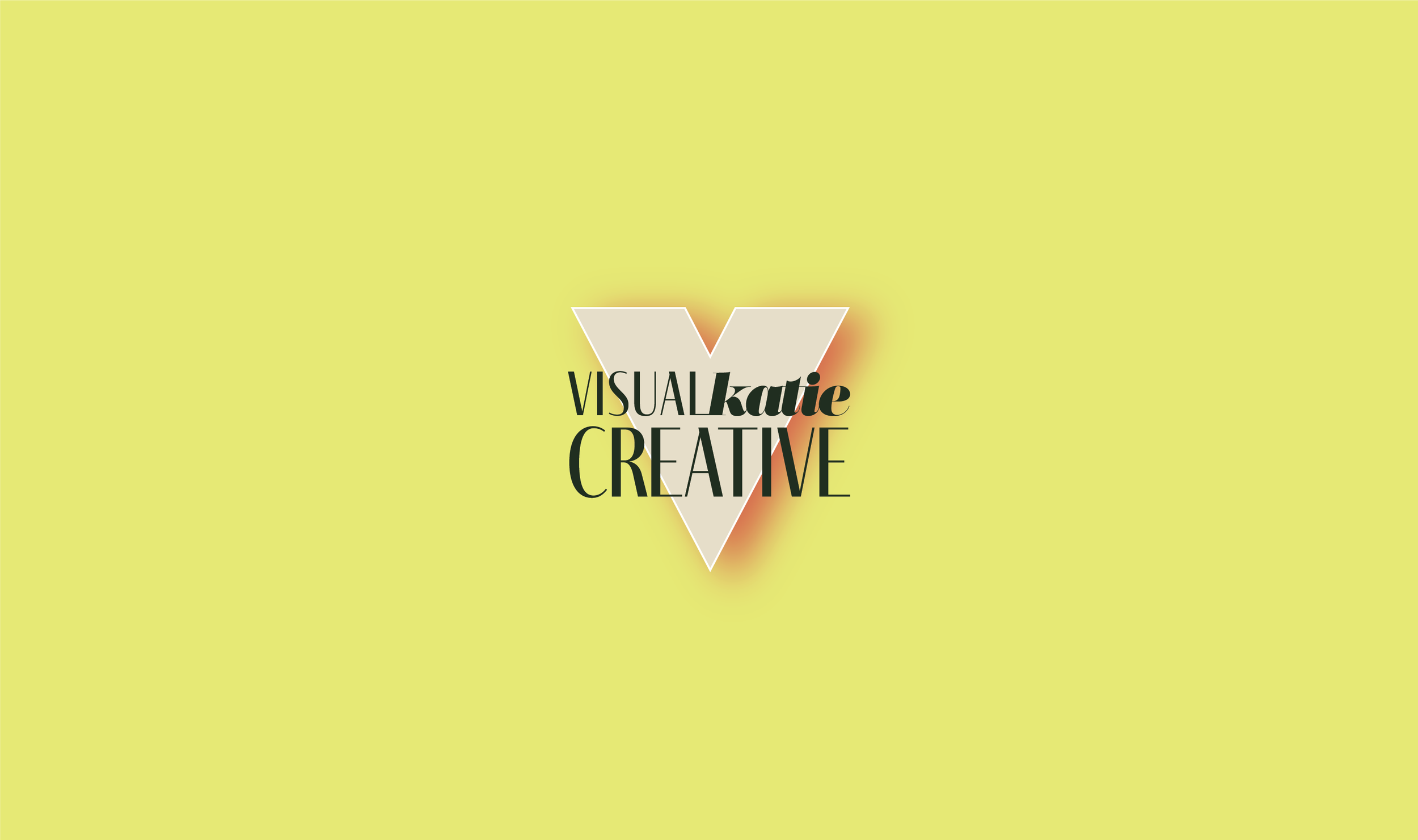 Graphic design with a yellow background, featuring a white triangle with a brown shadow and the text "VISUAL katie CREATIVE"