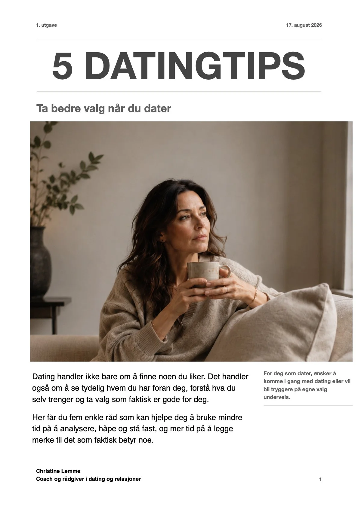 Gratis guide med 5 datingtips fra Christine Lemme