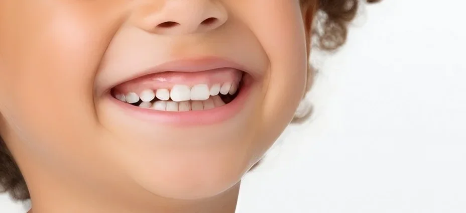 Un enfant souriant montrant ses dents de lait