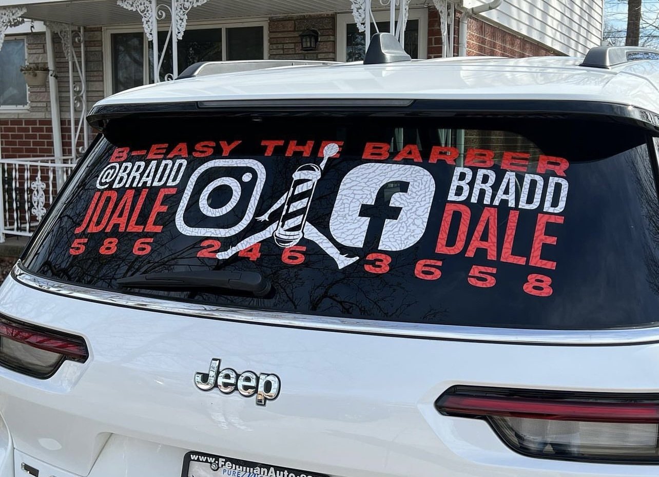 Custom Vinyl decal Barber business install vehicle