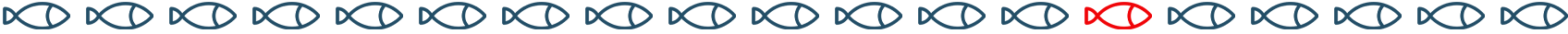 Pattern of blue fish icons with one red fish icon among them on a black background.