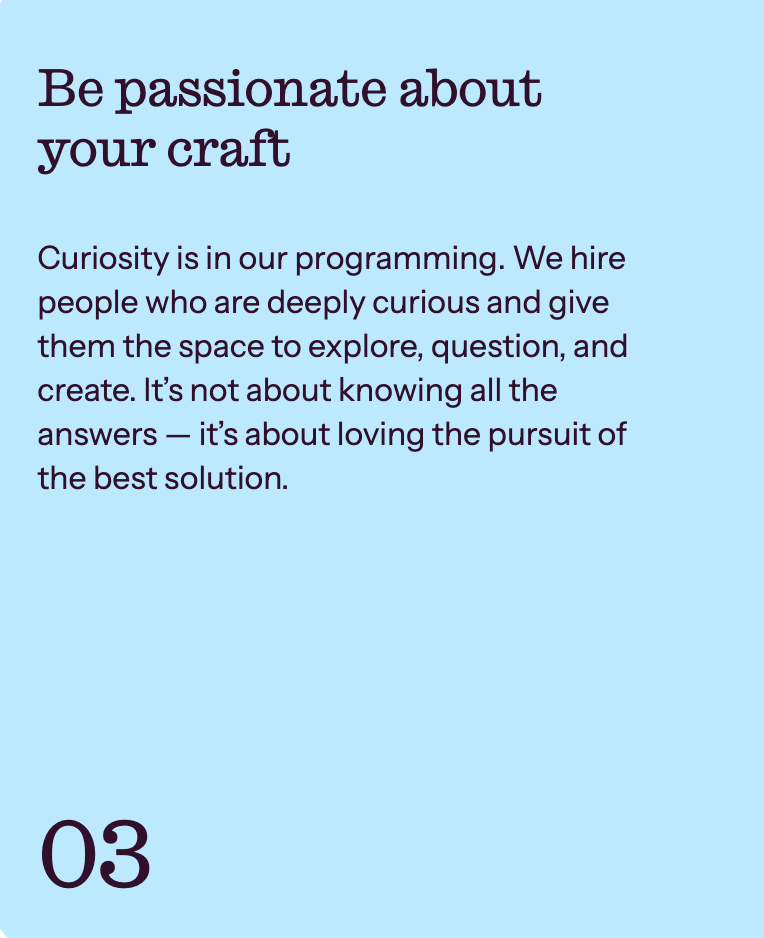 Inspirational quote about passion for craft on a light blue background, with a numbered section at the bottom.