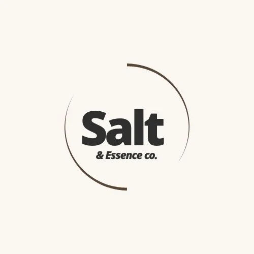 Logo for Salt & Essence Co., featuring the word 'Salt' in bold black letters and '& Essence Co.' underneath, with a circular design element.