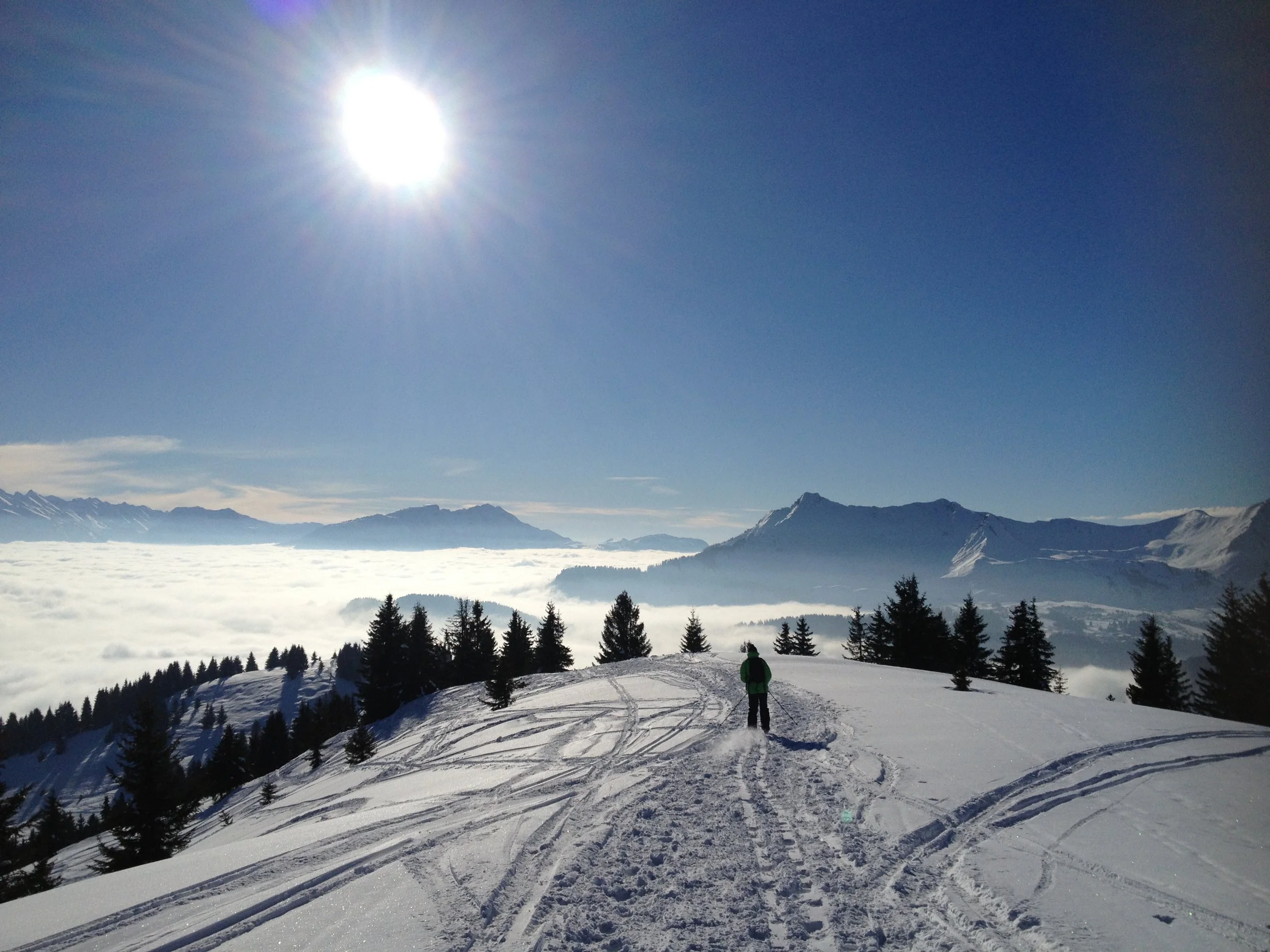 Skiing in Les Gets, Portes du Soleil – winter Alpine landscape near Chalet Sandy.