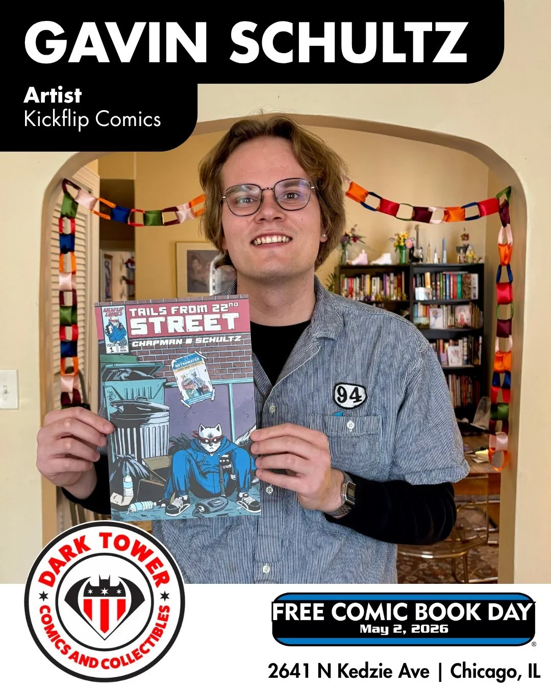 A tail of two cities! We&rsquo;ll both be tabling at our local shops this Saturday, May 2 to promote our new book TAILS FROM 22ND STREET #1 on Free Comic Book Day! See below for the deets ⬇️ 🐿️ 

CHICAGO
Come say hey to @dudeisgavin 
Dark Tower Comi