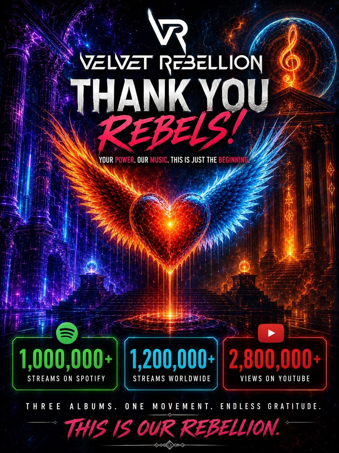 🎸Two and a half years.🔥

From a late-night conversation between sisters and friends to three albums, millions of streams, and a global family of Rebels who refuse to stay quiet! 🤘

This moment belongs to every single one of you! You took our fire 