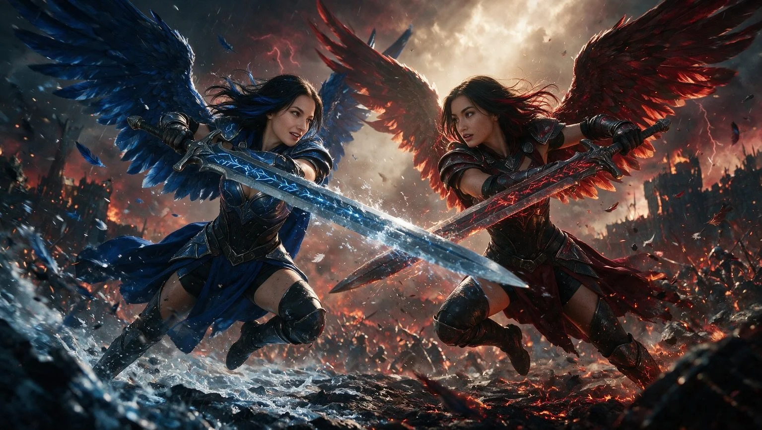 The stormy title track of our next album, SOVEREIGN, has two hearts&hellip;

Aphrodite and Athena. 
Frost and Fire. 
Calm and Vengeance. 

When the Parks sisters clash, entire worlds tremble. Blue wings carving through ice and shadow, red wings blazi