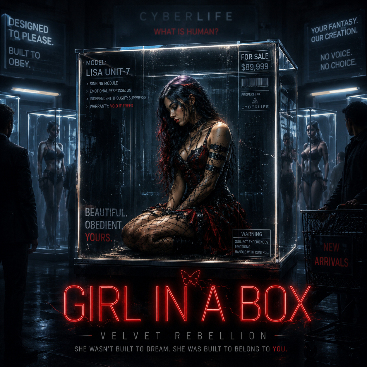 One of the album’s most human and devastating tracks, “Girl in a Box” turns confinement into rebellion. It moves between the silencing of a young girl and the manufactured perfection of a future body built to obey, until the voice inside finally wake