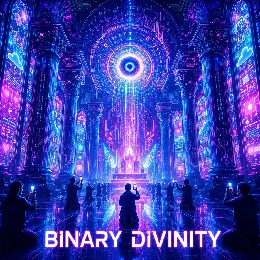 The album opens inside a neon cathedral, where screens glow like stained glass and humanity sends its prayers into the cloud. It is Velvet Rebellion’s first great cyber-hymn: part warning, part worship, and part existential panic attack in silicon ro