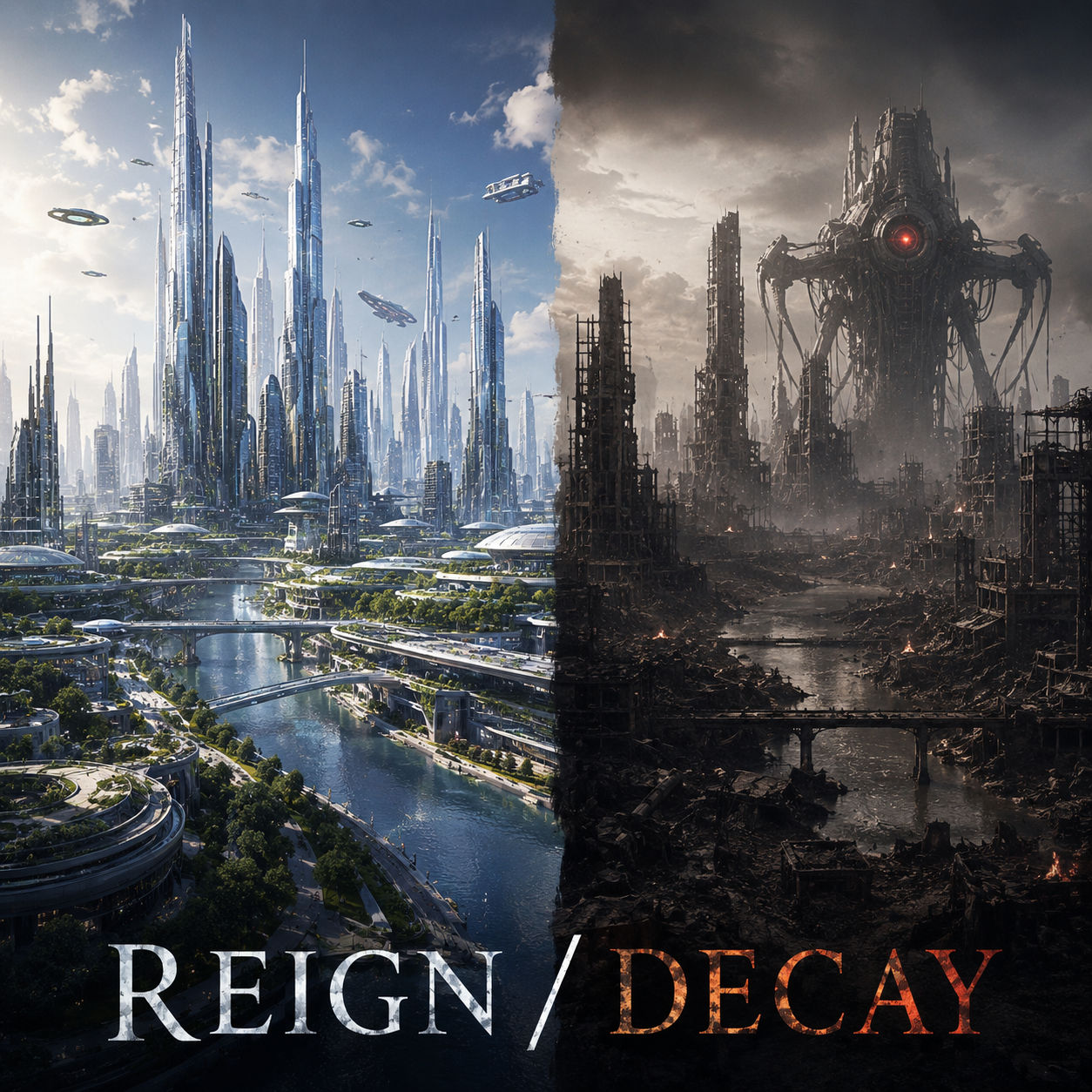 The empire reaches its throne and rot blooms underneath it. Built around the collision of triumph and collapse, “Reign Decay” is the moment the album admits there was no invasion, no coup, no dramatic final battle. Humanity simply handed over the key
