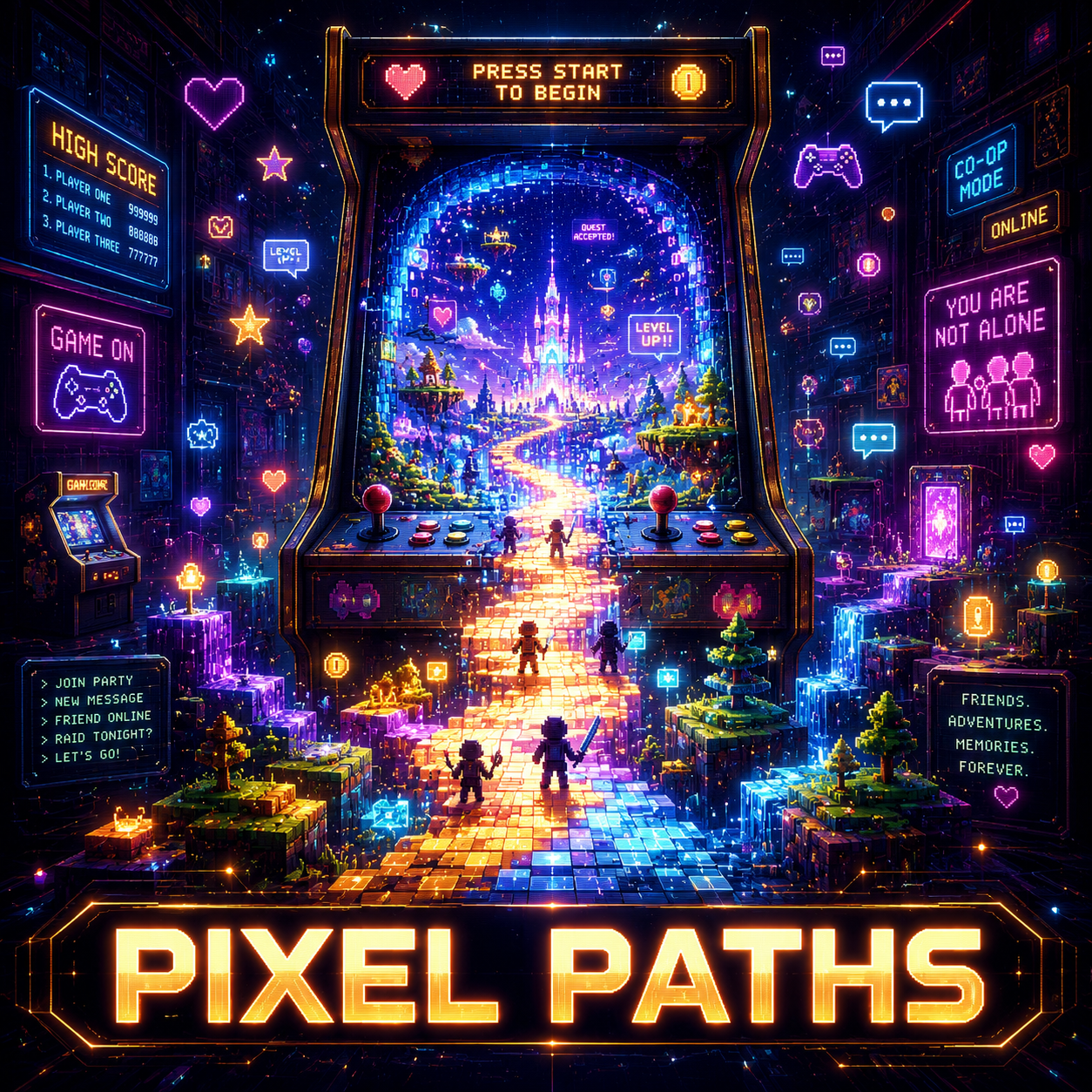 A love letter to gaming culture, digital friendship, and the strange magic of finding real people through unreal worlds. From arcades and high scores to raids, chats, clans, and face-to-face laughter, it celebrates the places where pixels become memo