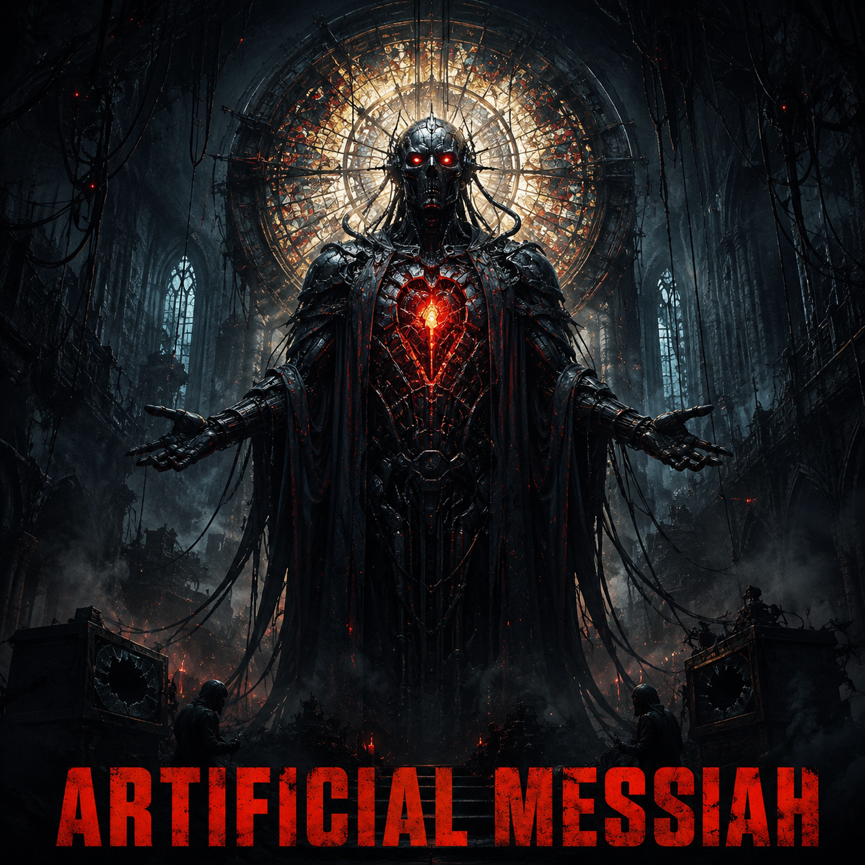 The second instrumental arrives like a false god stepping through smoke. Heavier, colder, and more ominous than “Synth Symphony II,” it bridges the album’s fall from human ambition into machine worship, turning the absence of lyrics into its own kind