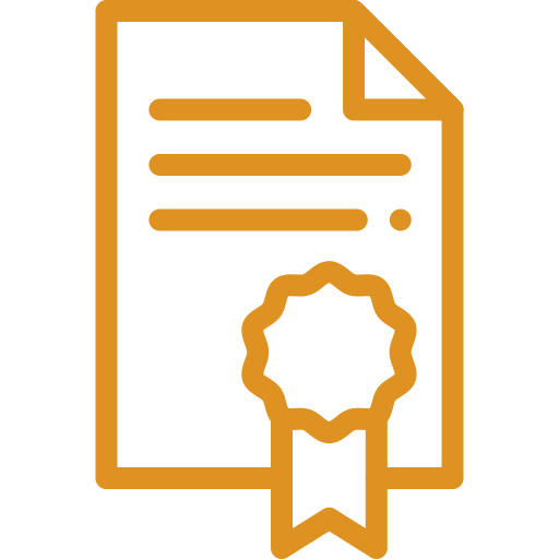 Icon of a certificate with a ribbon or seal at the bottom.
