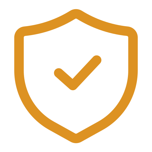 Shield icon with a checkmark in the center, symbolizing security or protection.