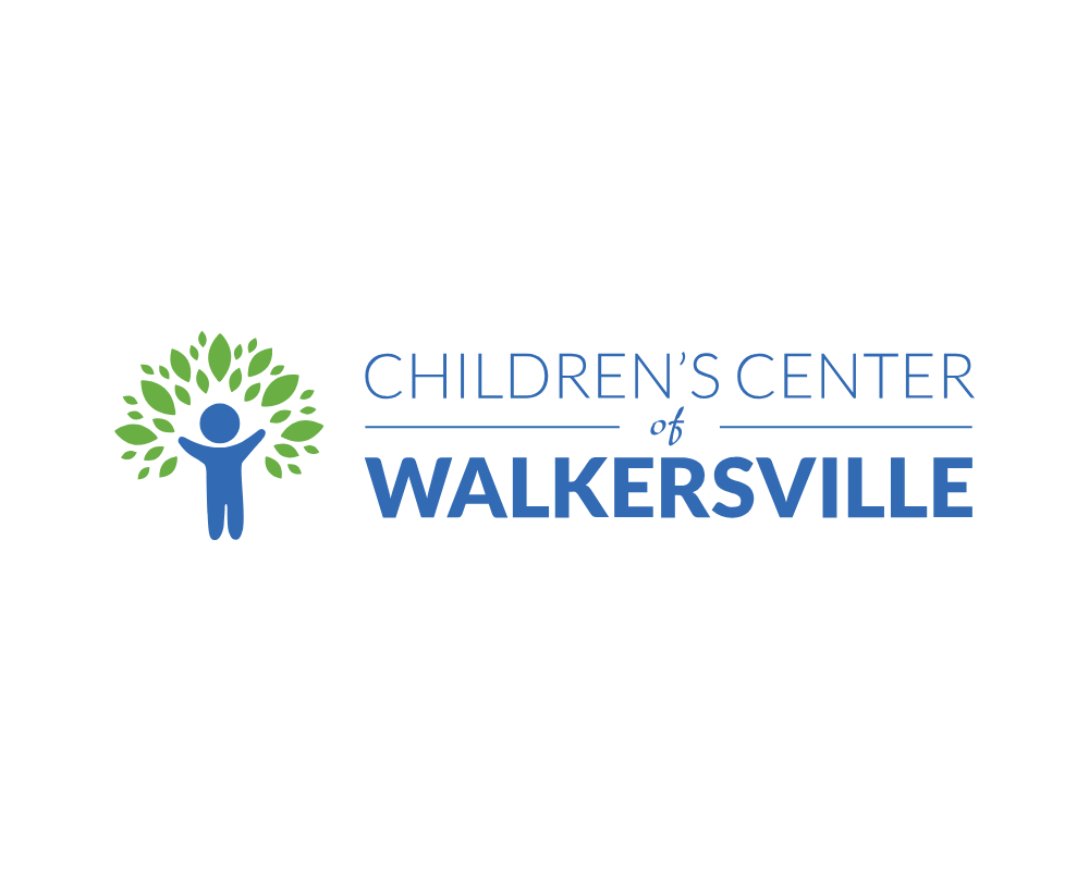 Logo of Children's Center of Walkersville featuring a stylized child reaching up under a tree with green leaves, and the center's name in blue text.