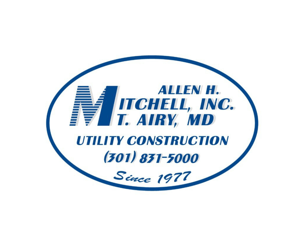 Business logo for Allen H. Mitchell, Inc., T. Airy, MD, utility construction company, established since 1977, with contact number (301) 831-5000.