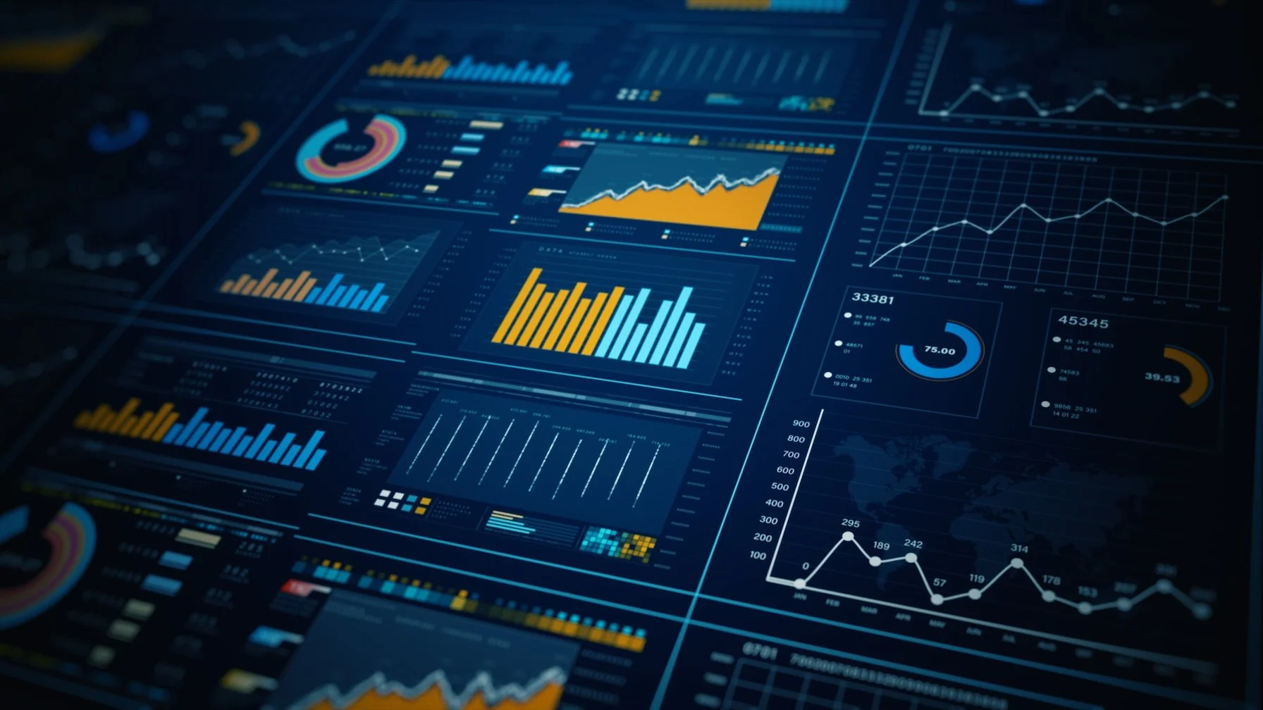 A digital dashboard displaying various colorful data charts and graphs to signify the MHA Data Dashboard