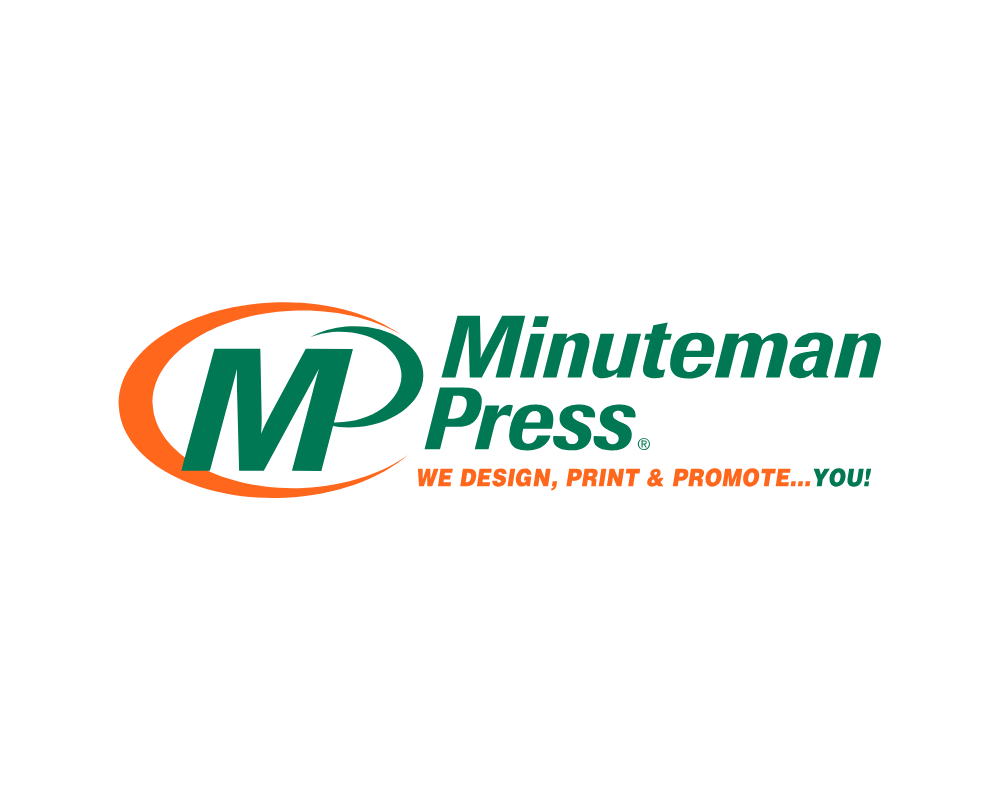 Logo for Minuteman Press with the tagline, "WE DESIGN, PRINT & PROMOTE... YOU!"