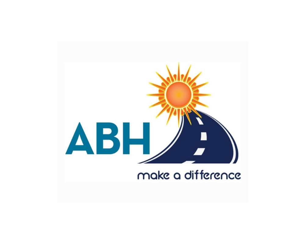Logo with a sun and a winding road with the text 'ABH' and 'make a difference'.