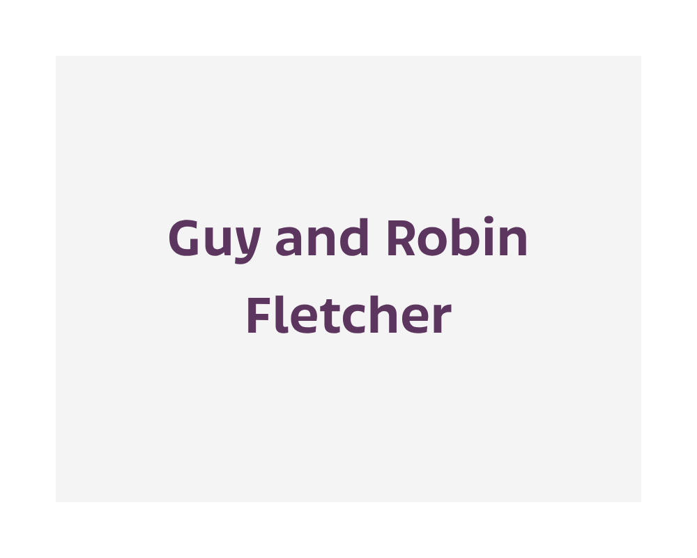 Title slide with purple text on a light gray background that reads "Guy and Robin Fletcher" in bold.