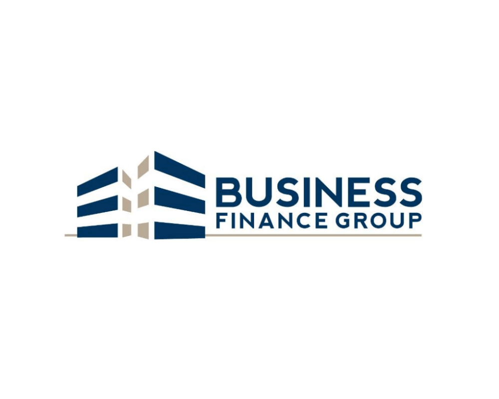 Logo of a business finance group featuring a stylized building with blue and gray stripes and the text 'BUSINESS FINANCE GROUP' in blue.
