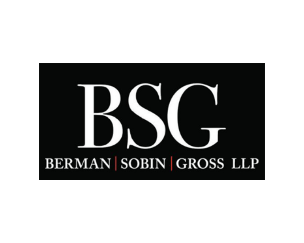 Logo of Berman Sobin Gross LLP law firm with black background and white text