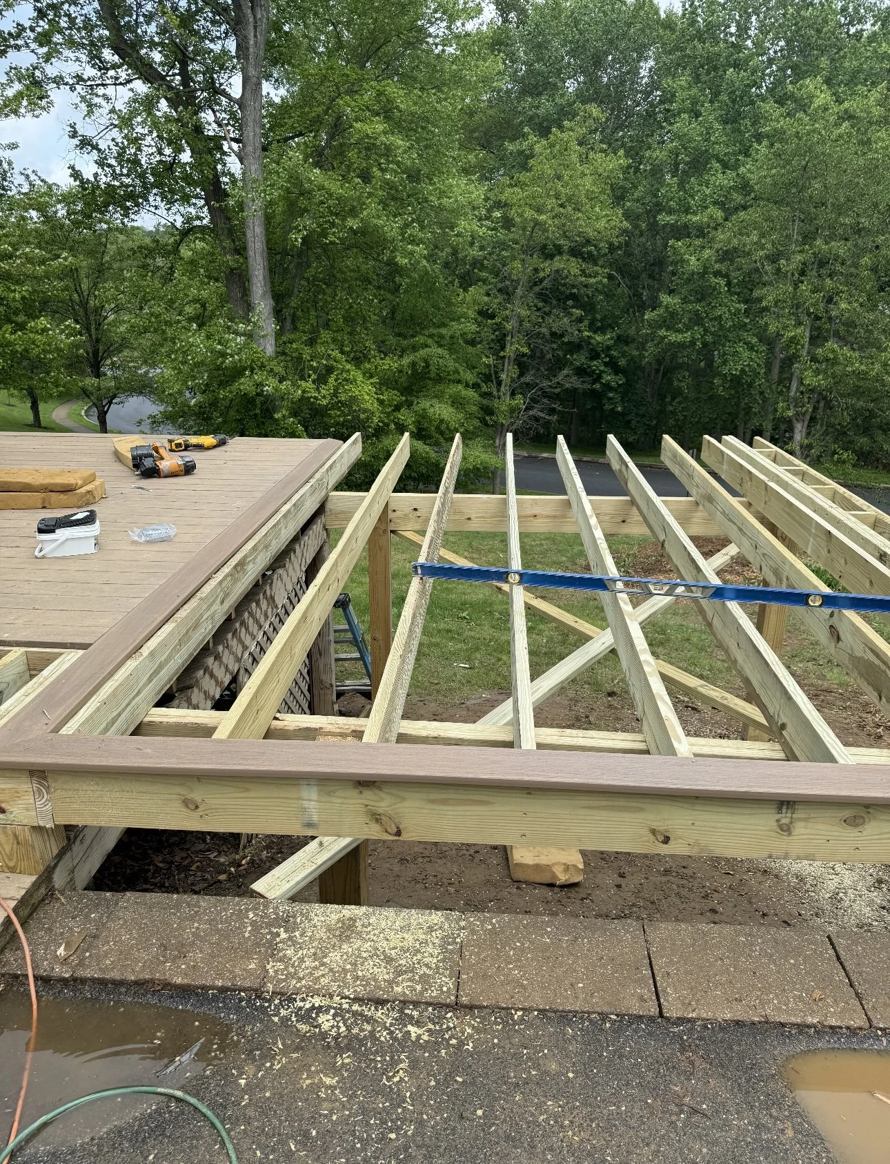 A custom deck being built