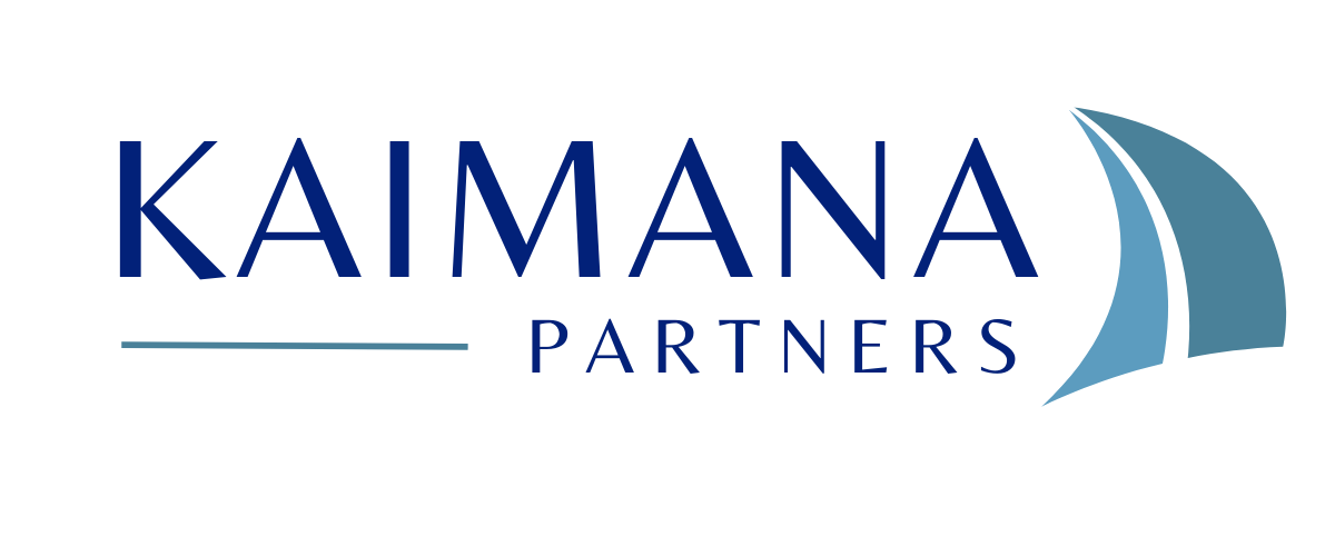 Kaimana Partners logo with stylized sailboat graphic in shades of blue.