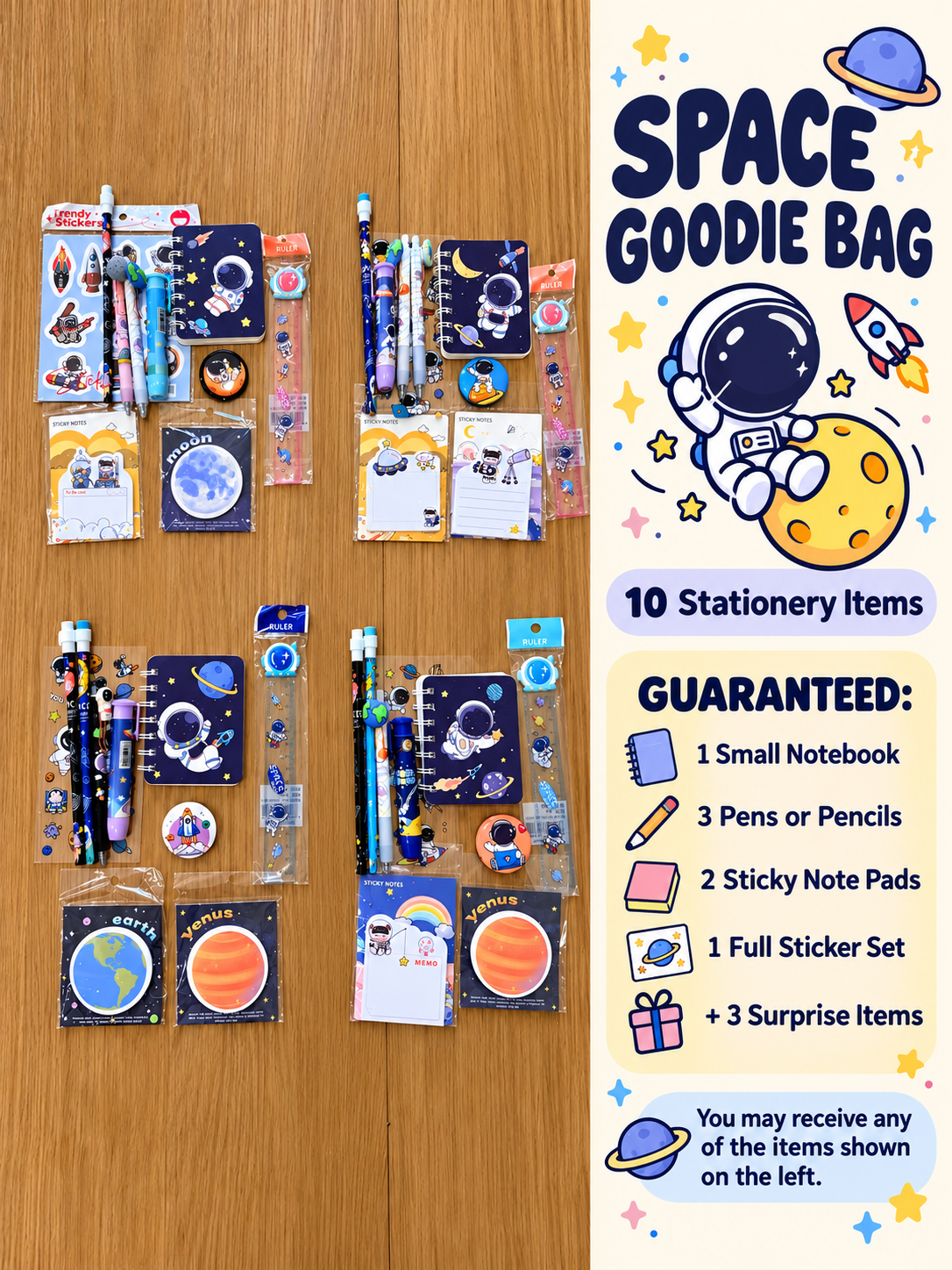 Space Astronaut Mystery Goodie Bag | Party Favor | 10 Surprise Stationery Items | Kawaii Blind Bag | Stationery Grab Bag
