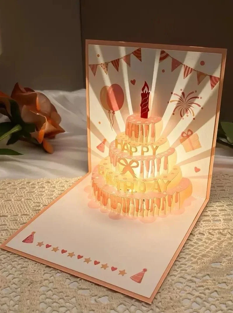 3D Pop-Up Musical Birthday Cake Card with Envelope
