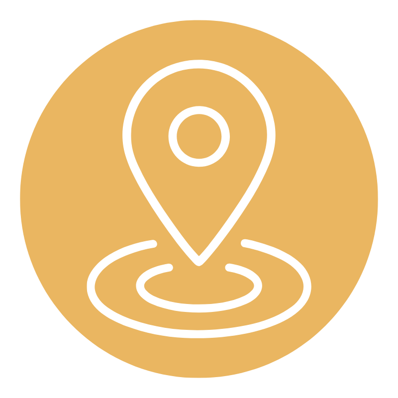 Map pin icon on a tan circular background.