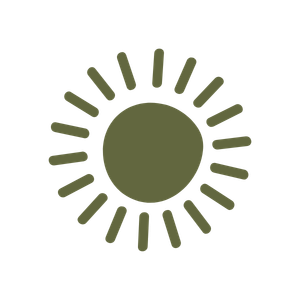 A green sun symbol with a solid center and radiating lines
