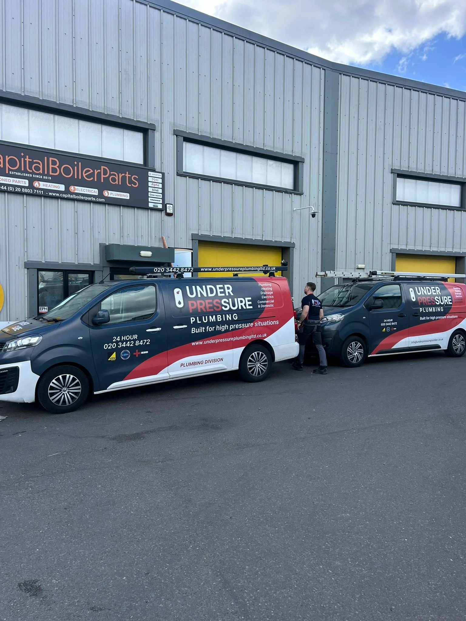 Under Pressure Plumbing service vans ready to provide 24/7 emergency plumbing services across South London.
