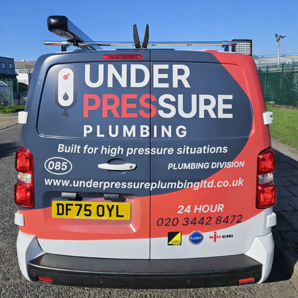 Under Pressure Plumbing branded service van for 24-hour emergency plumbing services across London.