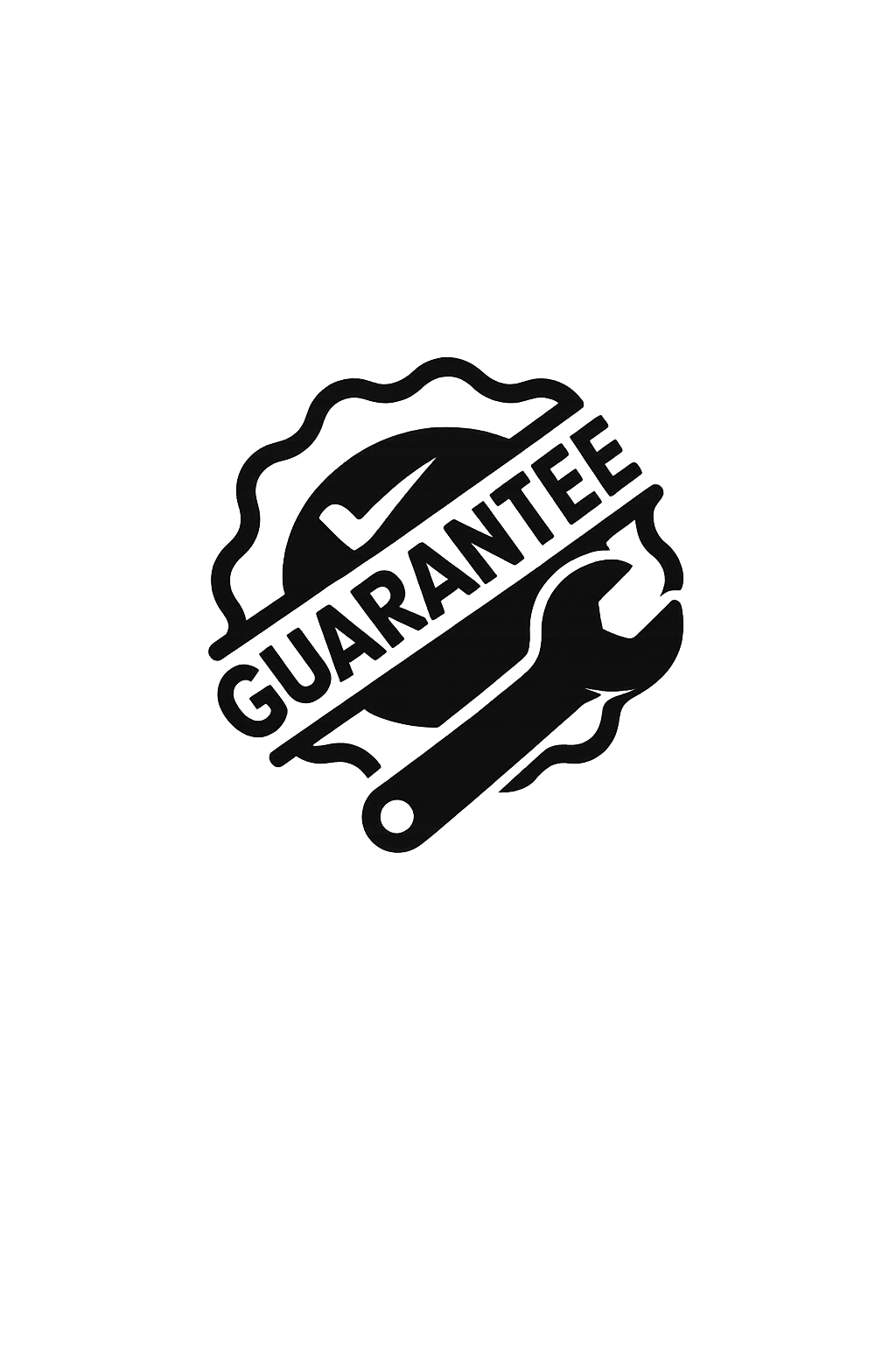 Guarantee badge and spanner icon representing guaranteed workmanship.